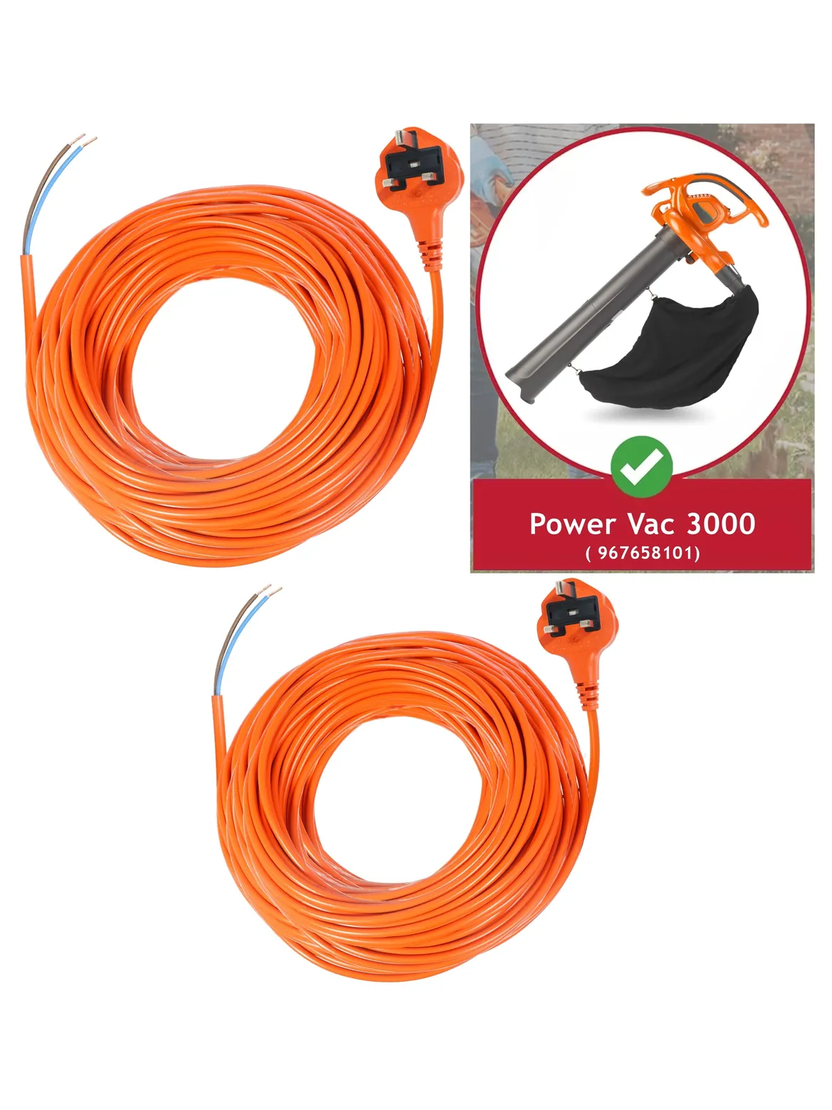20m Power Lead Cable for Flymo Power Vac 3000 Garden Vacuum