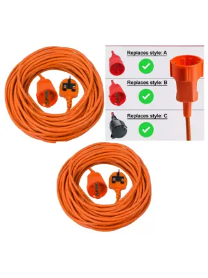 20m Worx Power Cable UK 3‑Pin Plug for Lawn Mower, Trimmer & Chainsaw