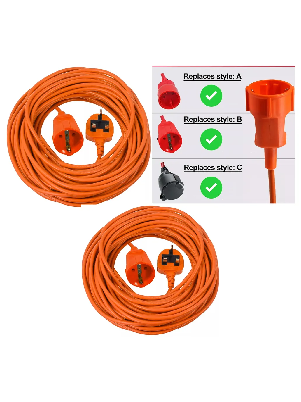 20m Worx Power Cable UK 3‑Pin Plug for Lawn Mower, Trimmer & Chainsaw