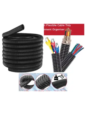 20mm Black Flexible Cable Sleeve – 15m Wire Management Tubing