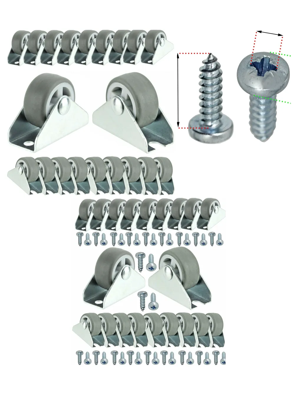 20pcs 32mm (1") Caster Wheels with Screws for Bed Drawer Cabinet