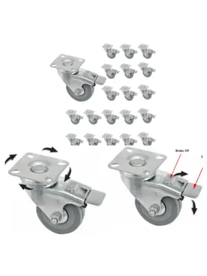 20pcs 50mm Heavy‑Duty Swivel Caster Wheels with Brakes for Furniture
