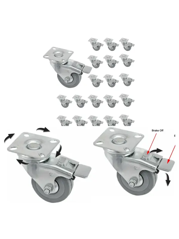 20pcs 50mm Heavy‑Duty Swivel Caster Wheels with Brakes for Furniture
