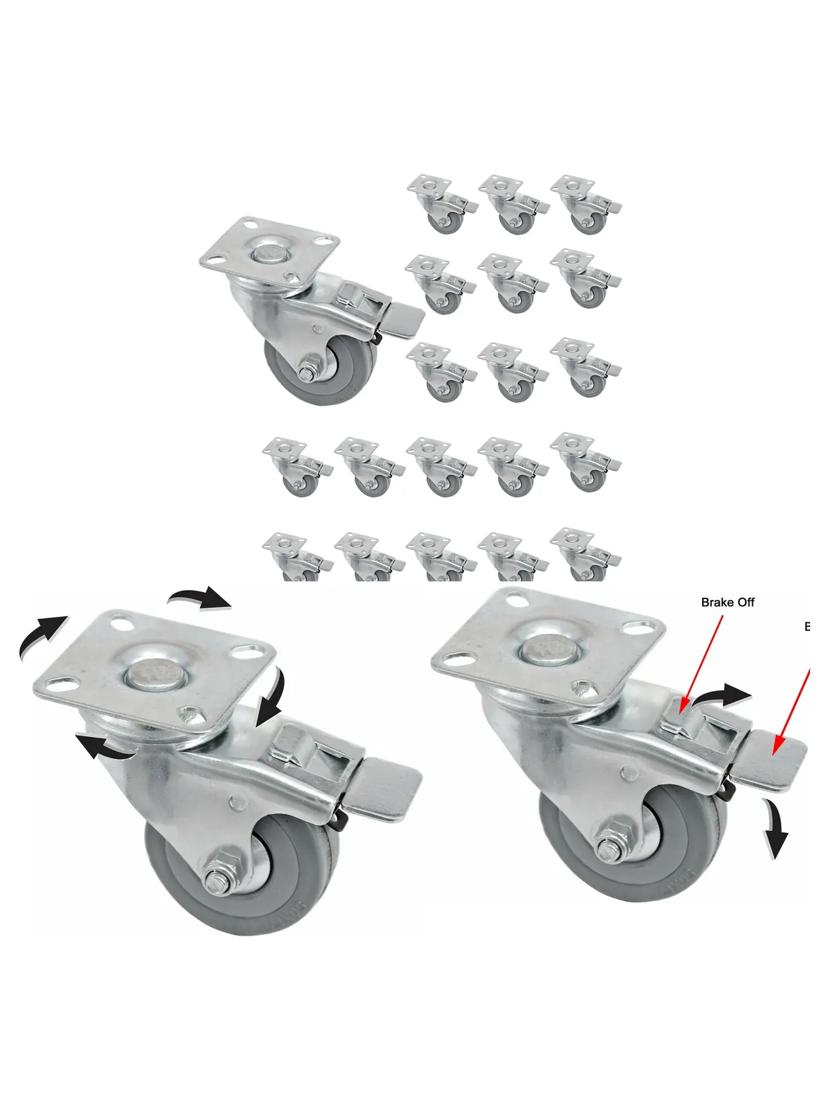 20pcs 50mm Heavy‑Duty Swivel Caster Wheels with Brakes for Furniture