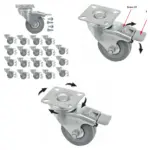 20pcs 50mm Swivel Brake Caster Wheels for Trolleys with Screws