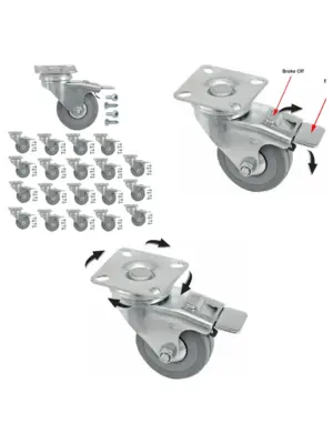 20pcs 50mm Swivel Brake Caster Wheels for Trolleys with Screws