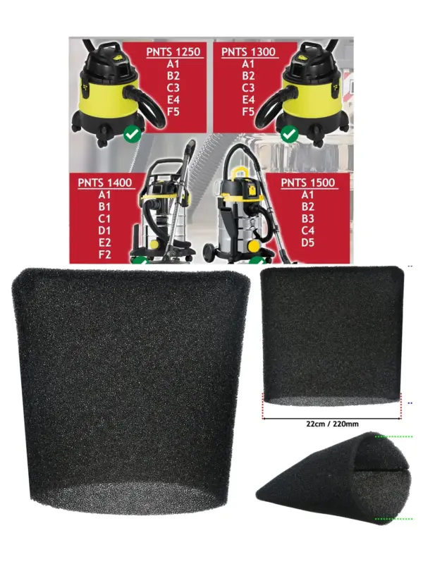 22 cm Foam Filter Sleeve for Lidl Parkside Vacuums PNTS 1250-1500