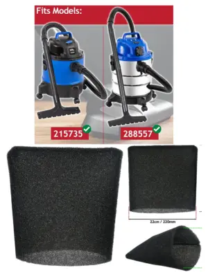 22cm Foam Filter Sleeve for Wickes 20L 1250W Wet‑Dry Vacuum Cleaner