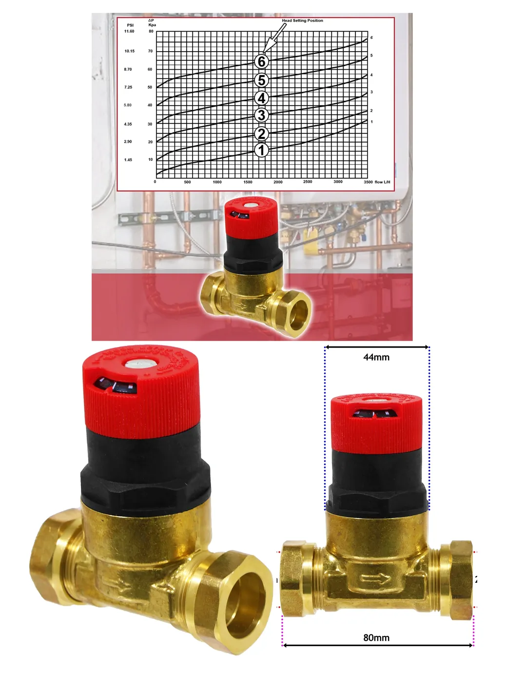 22mm Automatic Bypass Valve – Boiler & Radiator 50 L/min Pressure