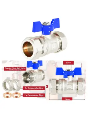 22mm Blue-Handle Quarter-Turn Butterfly Compression Ball Valve Kit