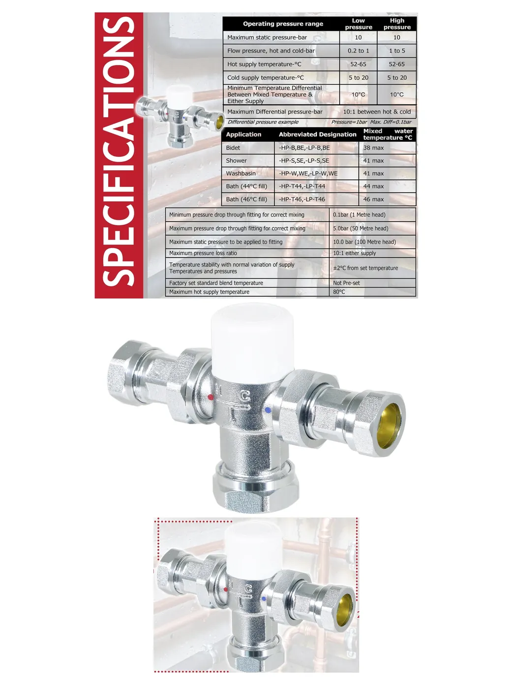 22mm Brass Thermostatic Mixing Valve Kit – Chrome TMV for Water Supply