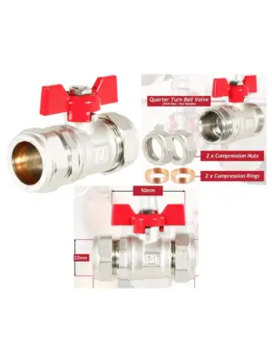 22mm Red-Handle Butterfly Lever Ball Valve Kit – Quarter Turn Shutoff
