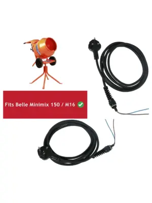 240V Power Cable for Belle Minimix 150 Cement Mixer - M16 3-Pin Plug