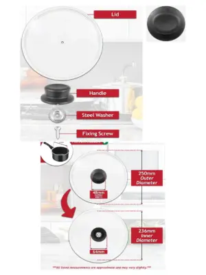24cm Tempered Glass Pan Lid with Curved Handle – Replacement Set