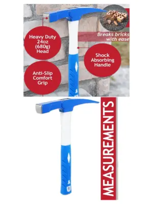 24oz Heavy-Duty Brick Hammer & Chisel with Fiberglass Non‑Slip Grip