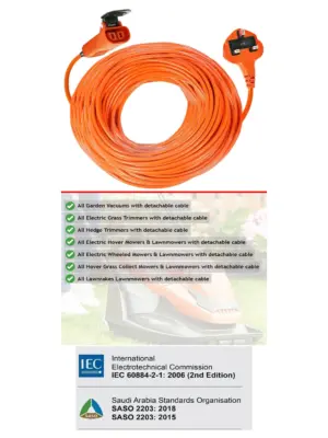 25m Flymo Extension Cable for Lawn Mower, Strimmer, Hedge & Vac