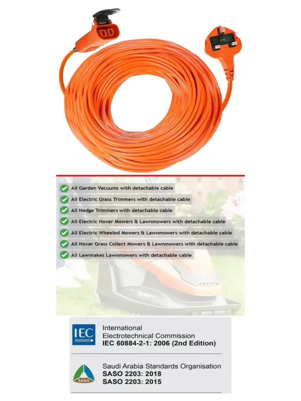 25m Flymo Extension Cable for Lawn Mower, Strimmer, Hedge & Vac