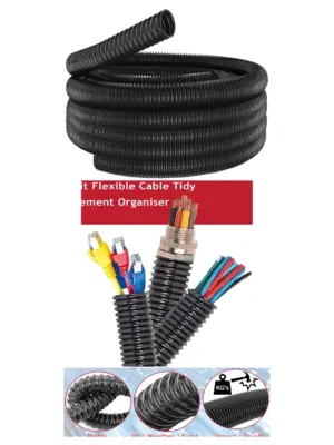 25mm Black Flexible Cable Management Sleeve – 5m Length