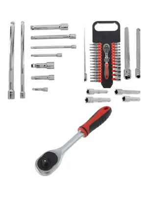 27-Piece 1/4" Ratchet Socket & Driver Bit Set, Wobble Extension Bar