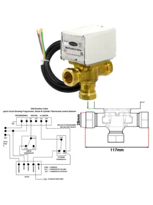 28mm Motorised 3‑Way Mid‑Position Valve for Heating/Boiler Systems