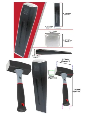 2kg Lump Hammer Log Splitter + 1.5kg Chisel Wedge Wood Splitting Kit