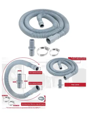 2m Drain Hose Kit – Washing Machine & Dishwasher, 19mm/28mm Ends