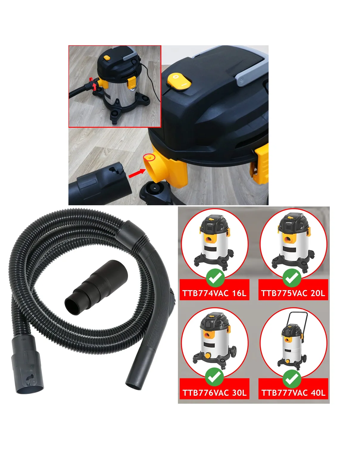 2m Titan Vacuum Hose with Tool Adapter – fits TTB774‑TTB777