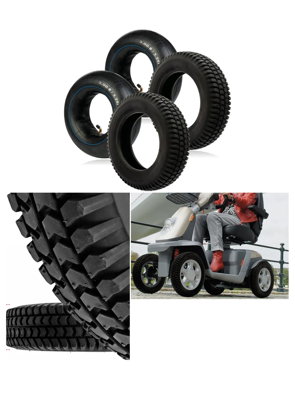 3.00x8 Mobility Scooter Tire with 8in Rim & Inner Tube – Set of 2