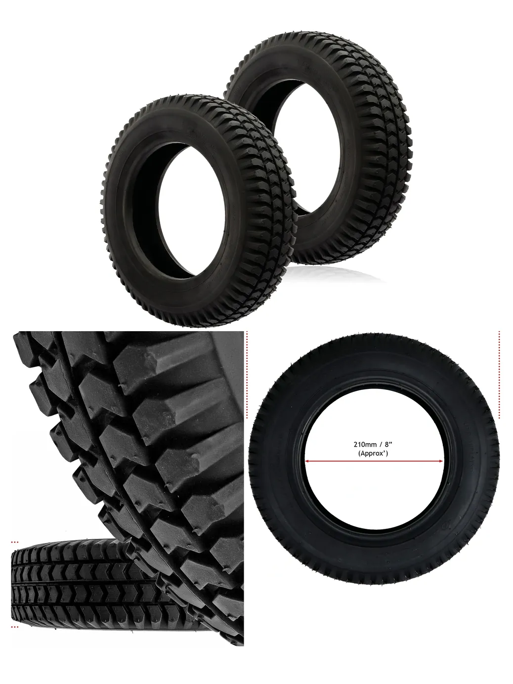 3.00x8 Pneumatic Block‑Tread Tire for 8‑Inch Mobility Scooter Wheels