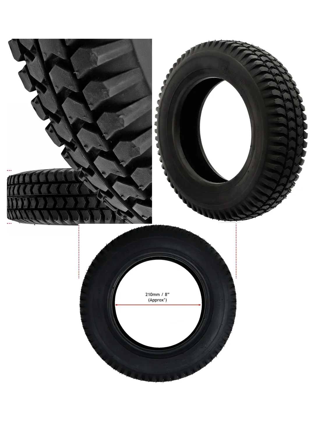 3.00x8 Pneumatic Block Tread Tire for 8‑inch Mobility Scooters