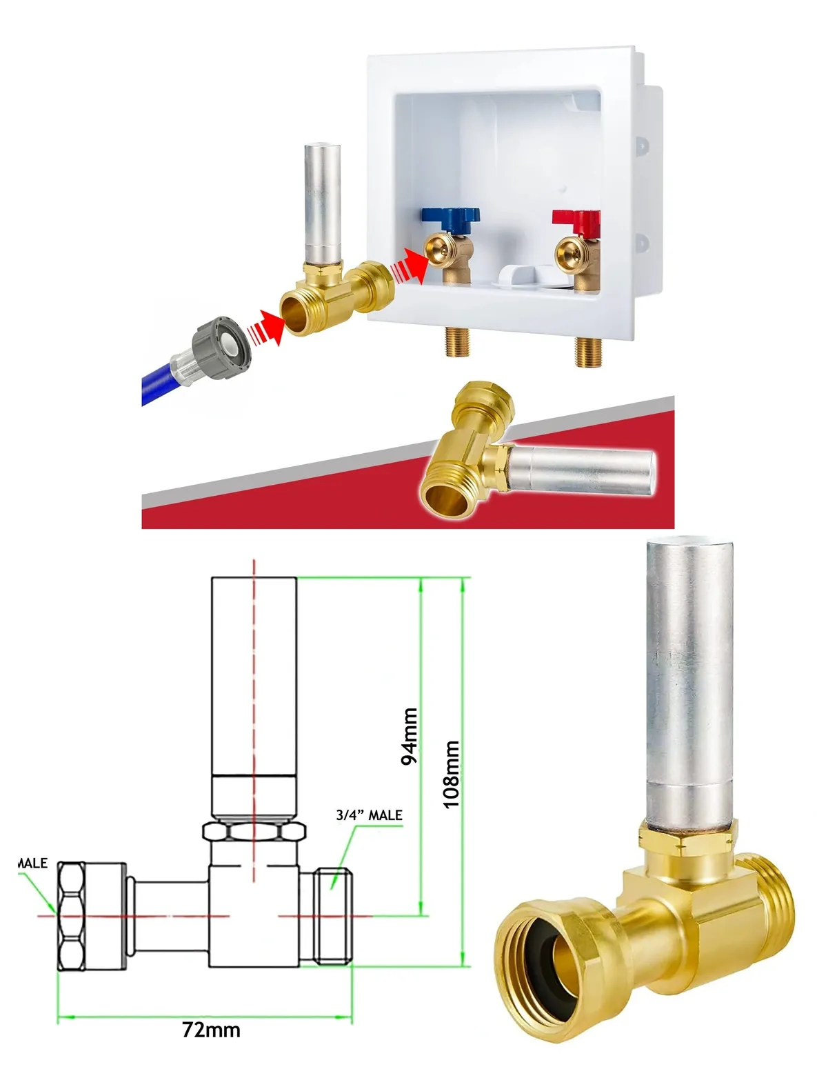 3/4" Brass Water Hammer Arrestor for Washing Machine & Dishwasher
