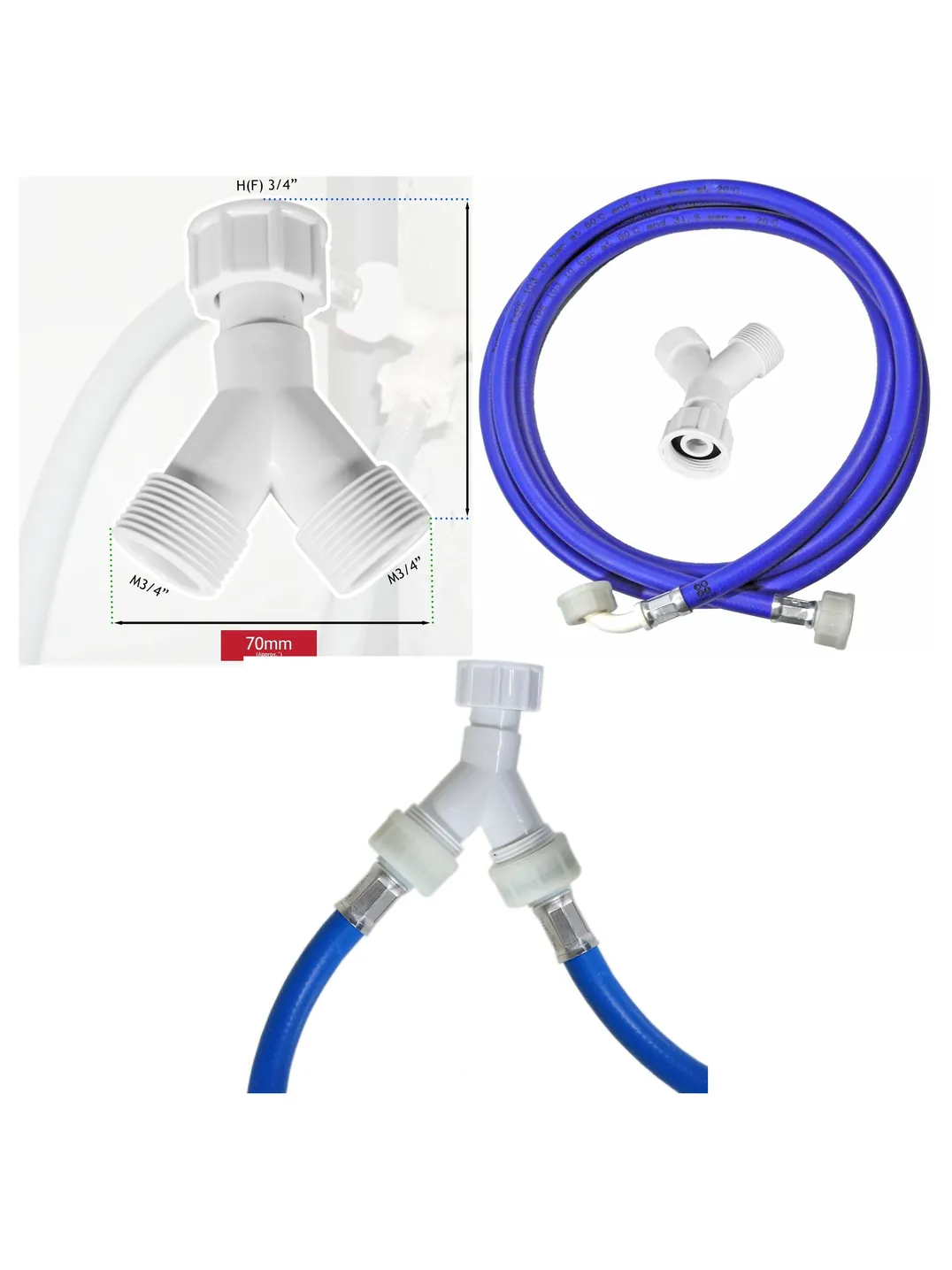 3/4" BSP Y-Connector Hose Splitter for Washing Machine & Dishwasher
