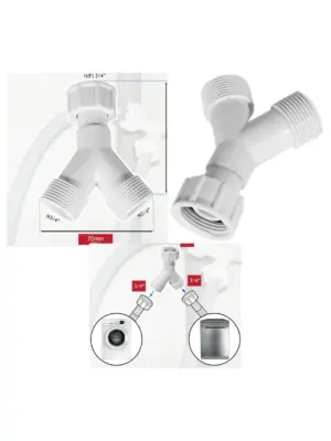 3/4" BSP Y‑Connector Hose Splitter for Washing Machine & Dishwasher