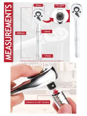 3/8" Ratchet Square Drive, 100-Tooth Quick Release – Vanadium Steel