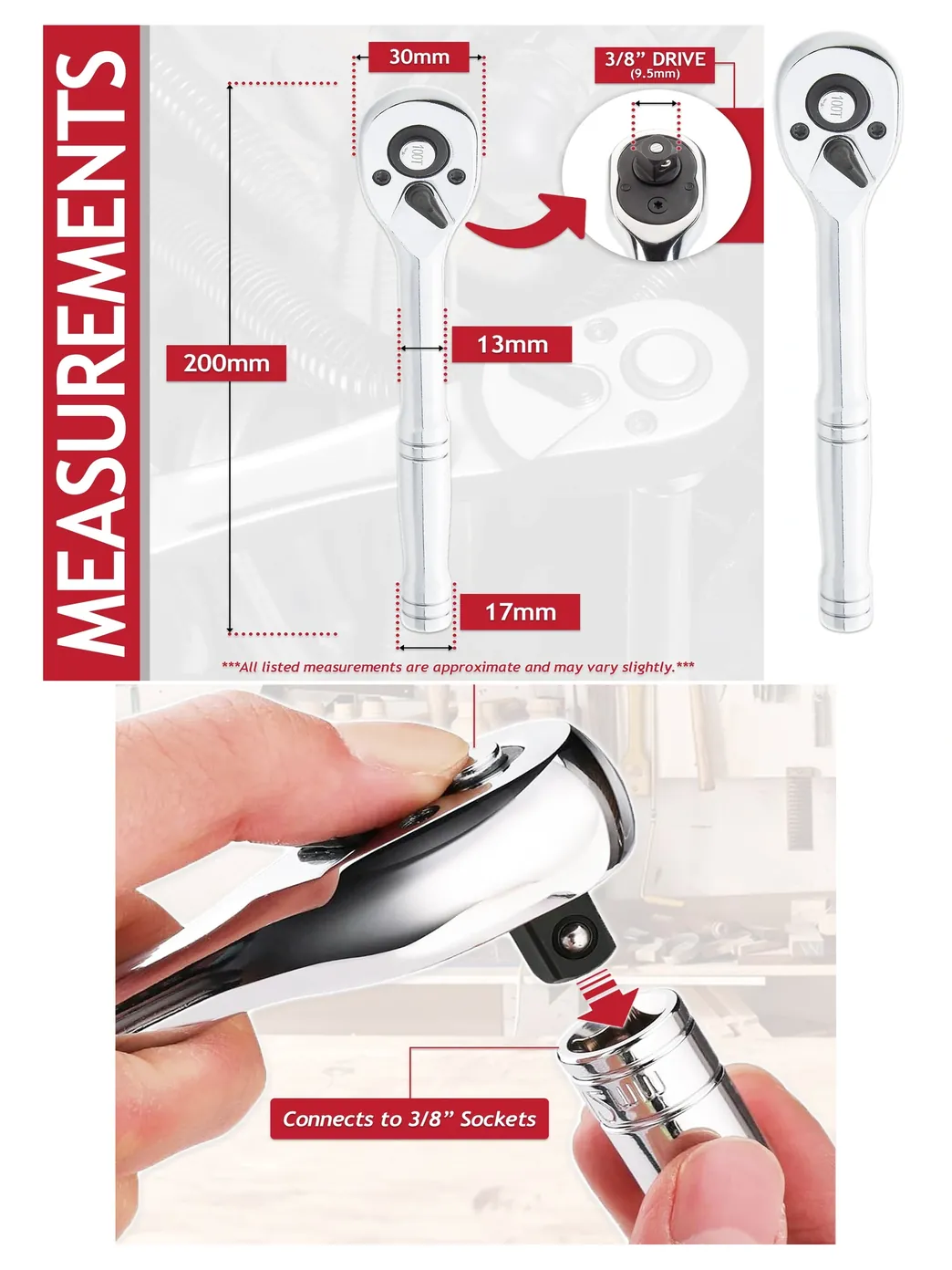 3/8" Ratchet Square Drive, 100-Tooth Quick Release – Vanadium Steel