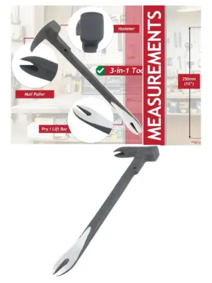 3-in-1 nail puller and crowbar hammer 250mm double ended pry tool