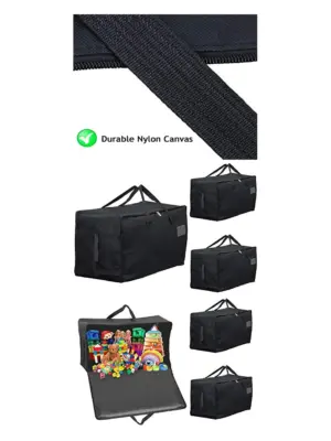 3‑Pack 100L Black Canvas Toy and Teddy Bear Storage Bags Organizer