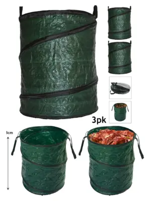 3-Pack Collapsible 90L Waste Bags with Handles - Reusable Trash Sack