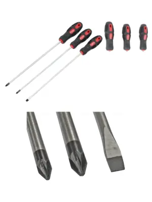 3-Piece Long Magnetic Screwdriver Set – Phillips & Slotted, Steel