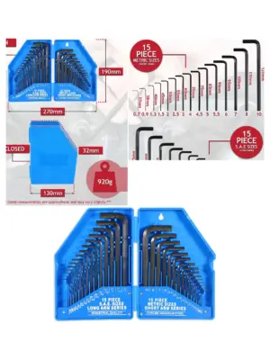 30-Piece Hex Key Set – Metric & SAE Long/Short Arms, CVD Steel, Case