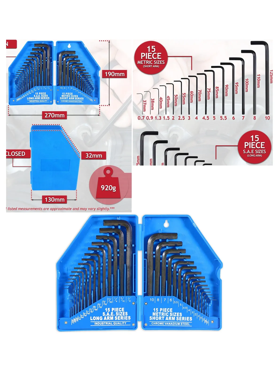 30-Piece Hex Key Set – Metric & SAE Long/Short Arms, CVD Steel, Case