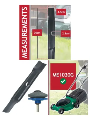 30cm Metal Blade for Ryno ME1030G Lawn Mower + Drill Sharpener