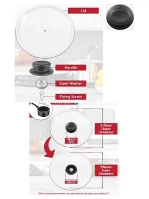 30cm Tempered Glass Cookware Lid with Curved Handle – Replacement Kit