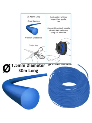 30m Blue Trimmer Line Spool – 1.5mm Universal Auto‑Feed Cord