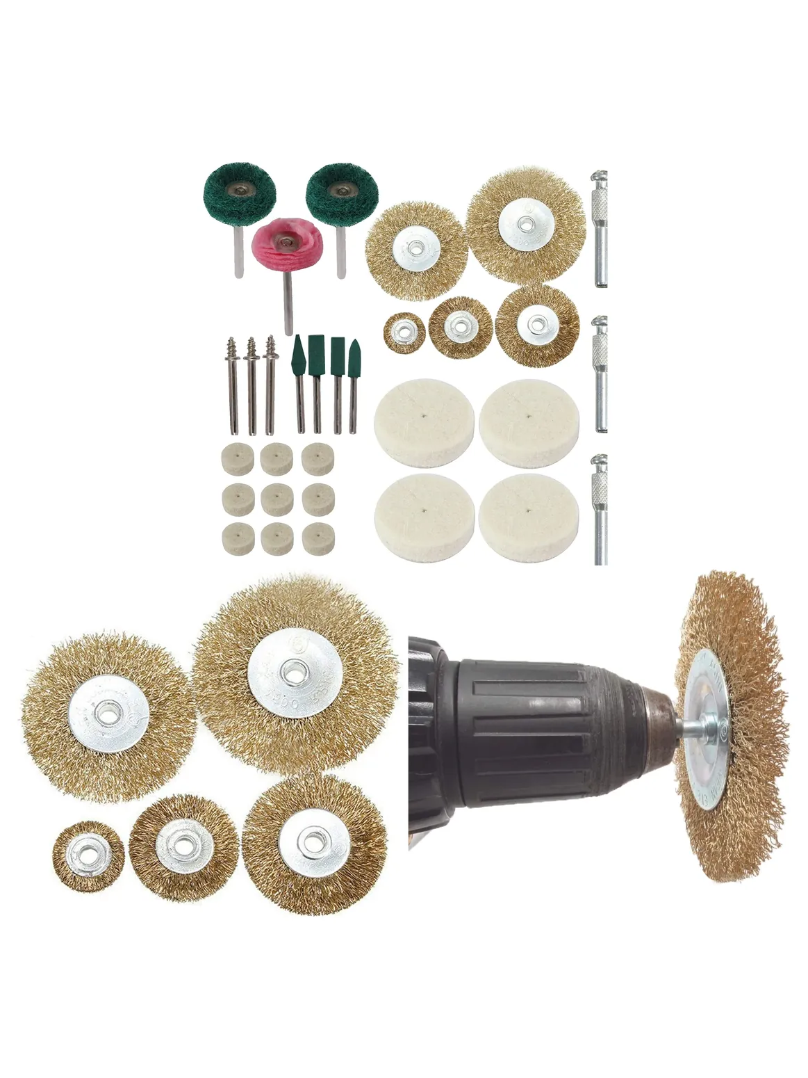 31-Piece 3.2mm Drill Buffing Wheel Set, Wire Brush Kit & Rust Removal