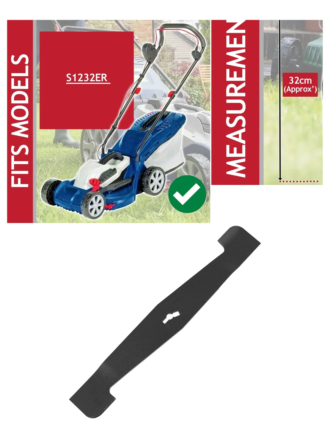 32cm Powder‑Coated Steel Blade for Argos S1232ER Lawn Mower