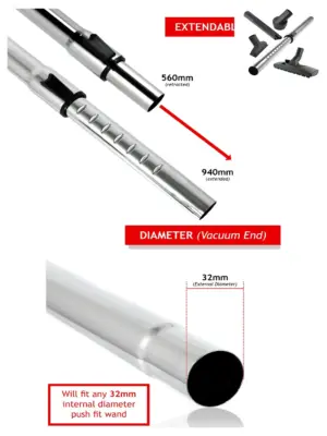 32mm Telescopic Extension Rod & Mini Tool Kit for Argos Vacuums
