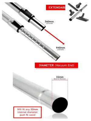32mm Telescopic Extension Rod & Mini Tool Kit for TESCO Vacuums