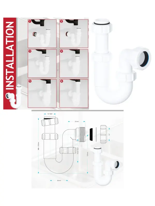32mm Telescopic Swivel P-Trap Kit for Sink Waste Pipe 1.25in Plumbing
