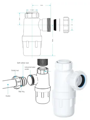 32mm Waste Bottle Trap – Bathroom & Kitchen Sink, 1¼” Basin Urinal